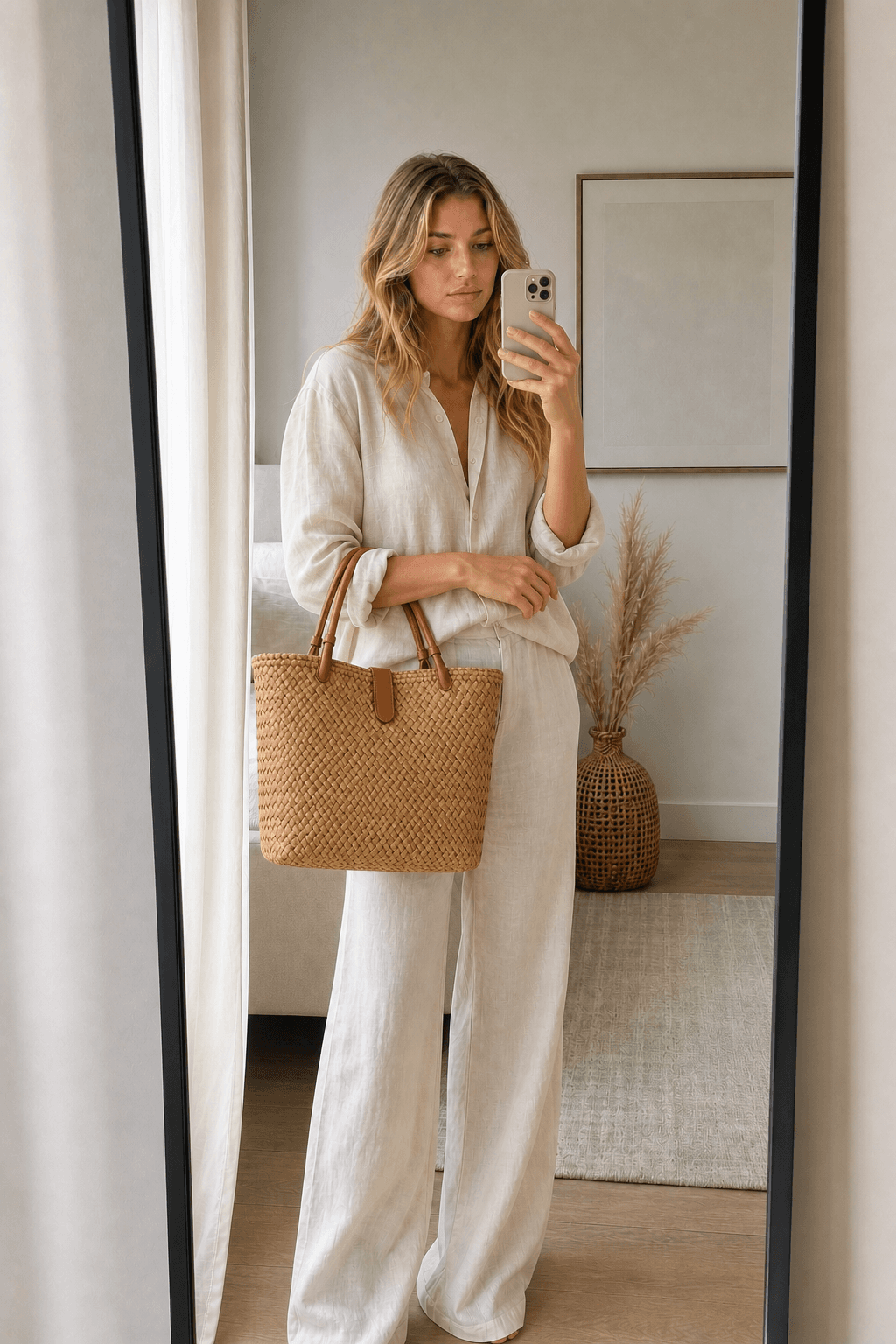 UGC-style mirror selfie featuring the handbag