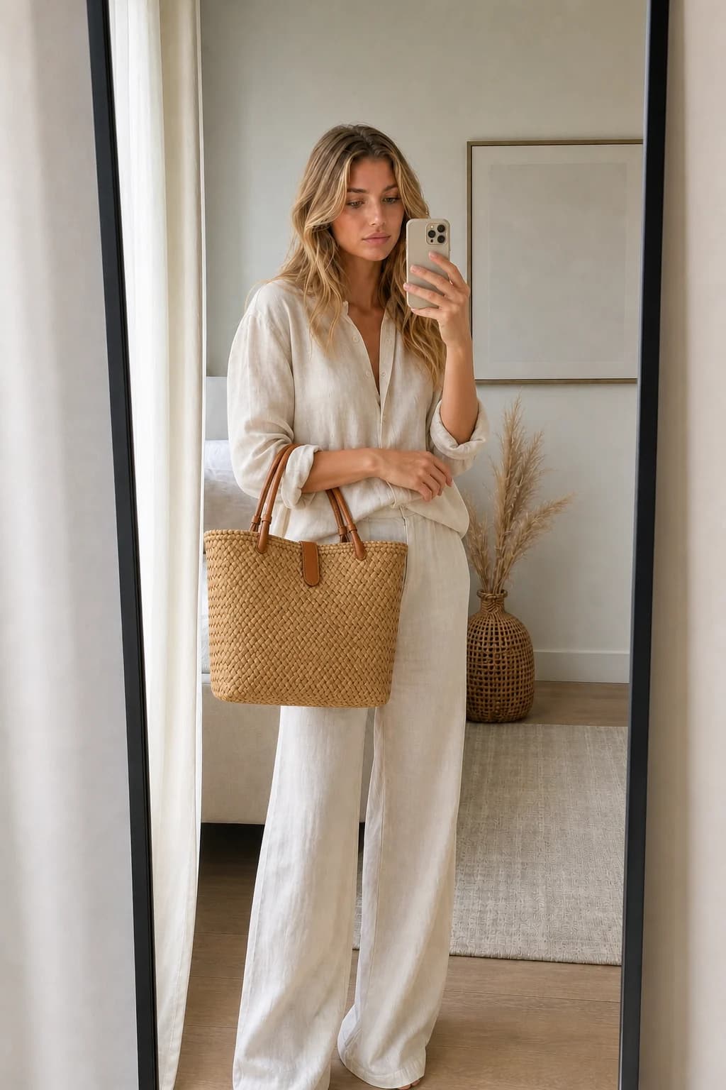UGC mirror selfie showing a handbag held by a model