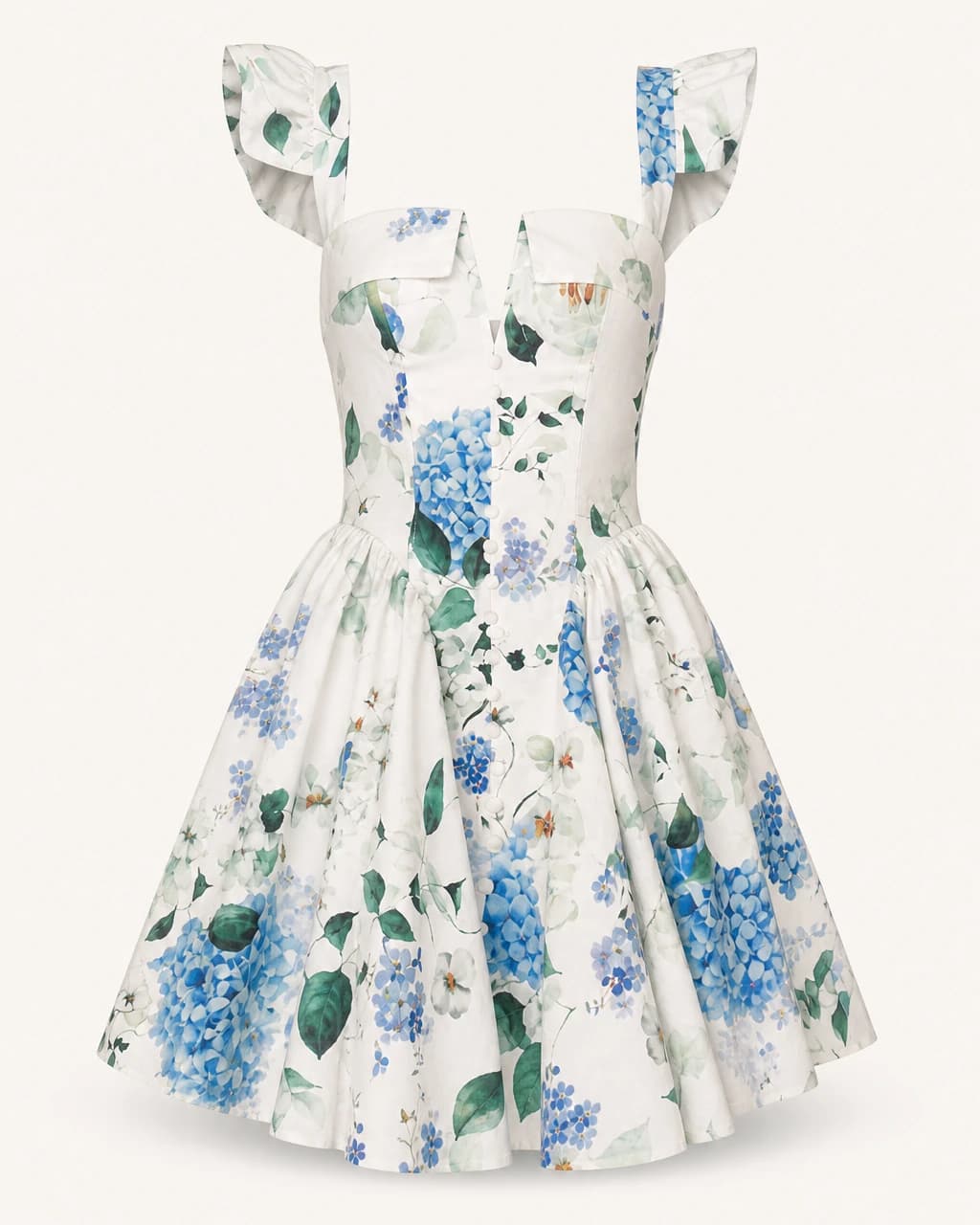Invisible mannequin product image of the blue floral mini dress